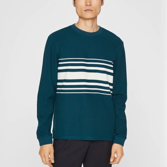 Stripe Piqué Crewneck Sweatshirt - Brand New - NEVER WORN - Teal